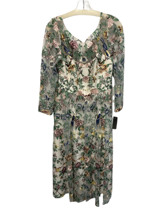 Marchesa Notte Size 12 Cream & Multi Floral Lace Back Zip Tulle Dress Cream & Multi / 12
