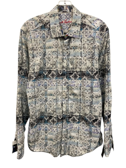 Robert Graham Size M Light Blue & White Cotton Abstract Men's Long Sleeve Shirt Light Blue & White / M