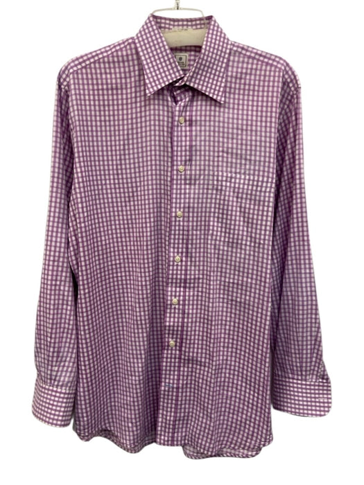 Peter Millar Size 16 Purple & White Cotton Gingham Button Up Long Sleeve Shirt Purple & White / 16