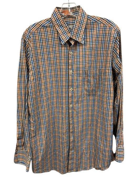 Peter Millar Size M Orange & Brown Cotton Plaid Button Down Long Sleeve Shirt Orange & Brown / M