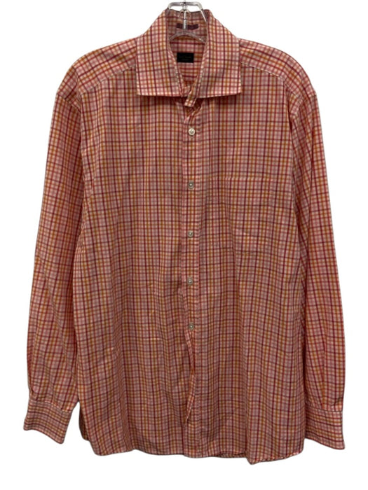 Paul Smith Size 15.5 Orange & Pink Cotton Plaid Button Up Long Sleeve Shirt Orange & Pink / 15.5