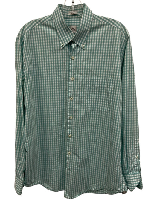 Peter Millar Size M Green & White Cotton Gingham Button Up Long Sleeve Shirt Green & White / M
