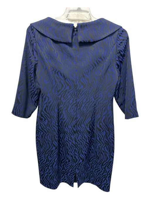 Kay Unger Size 14 Black & Blue Rayon Blend Abstract Print Gathered Dress Black & Blue / 14