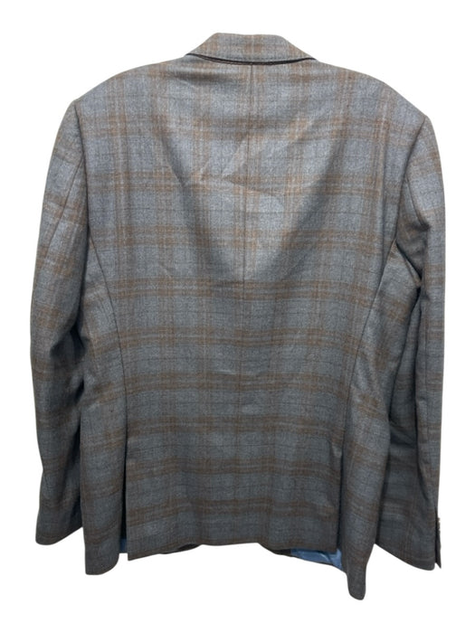 H Stockton Brown & Blue Wool Blend Plaid notched 2 Button Men's Blazer Brown & Blue / 42R