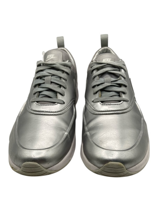 Nike Shoe Size 9 Silver & White Leather Perforated lace up Metallic Sneakers Silver & White / 9
