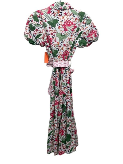 Dizzy Lizzie Size S White & Multi Linen Blend Floral Short Puff Sleeve Dress White & Multi / S