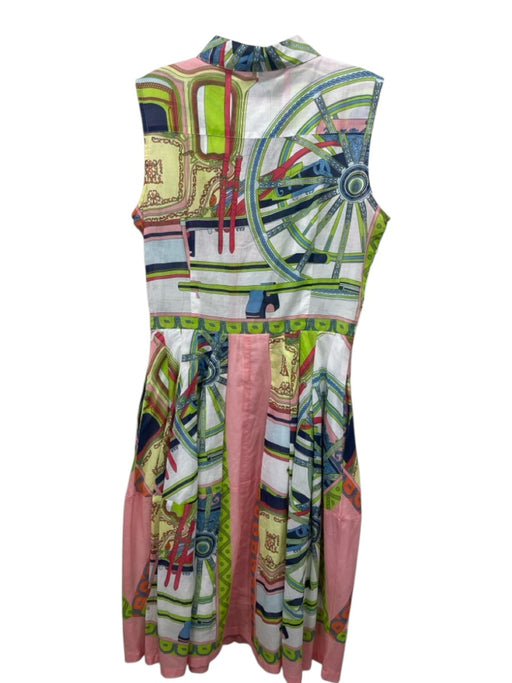 Dizzy Lizzie Size S White & Multi Cotton Sleeveless Button Front Collared Dress White & Multi / S