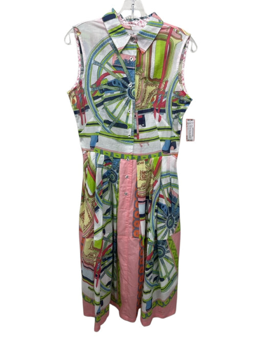 Dizzy Lizzie Size S White & Multi Cotton Sleeveless Button Front Collared Dress White & Multi / S