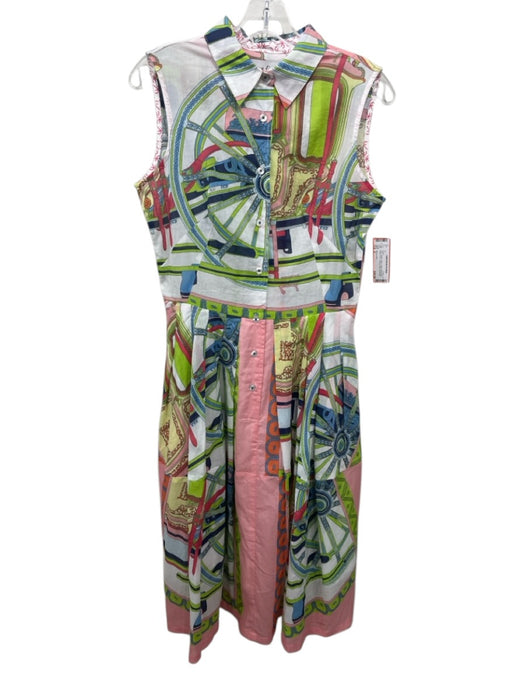 Dizzy Lizzie Size S White & Multi Cotton Sleeveless Button Front Collared Dress White & Multi / S