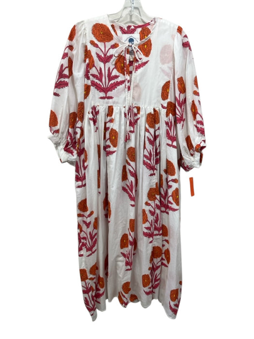 Maison Marigold Size XS/S White, Orange & Pink Cotton Floral Tie V Neck Dress White, Orange & Pink / XS/S