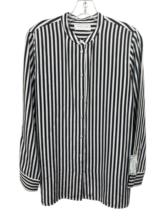 Everlane Size 6 Black & White Silk Long Sleeve Striped Button Front Top Black & White / 6