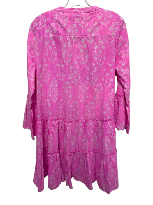 Juliet Dunn Size 1 Pink, White, Silver Cotton Blend Long Sleeve Tiered Dress Pink, White, Silver / 1