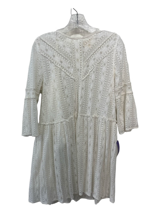 Sezane Size 38 White Cotton Lace Overlay Back Keyhole 3/4 Sleeve Tiered Dress White / 38