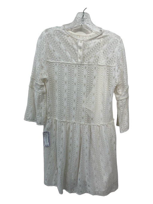 Sezane Size 38 White Cotton Lace Overlay Back Keyhole 3/4 Sleeve Tiered Dress White / 38