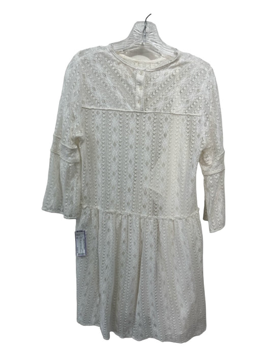 Sezane Size 38 White Cotton Lace Overlay Back Keyhole 3/4 Sleeve Tiered Dress White / 38