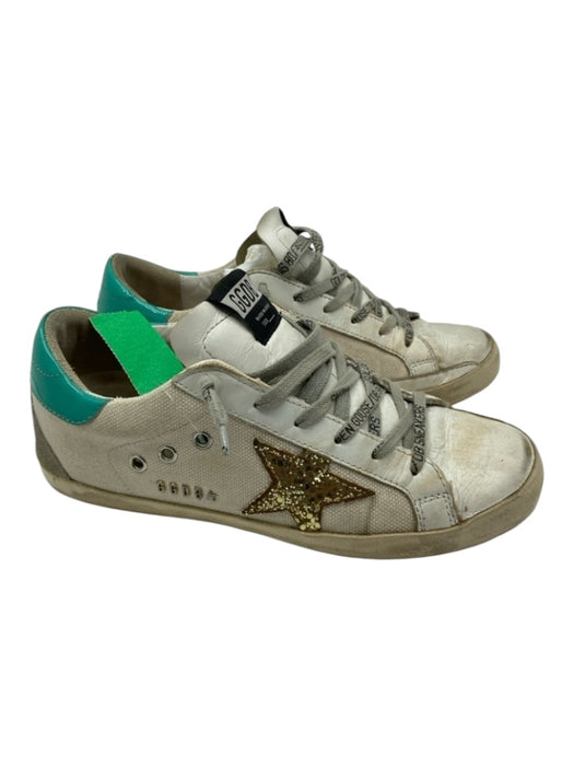 Golden Goose Shoe Size 39 Cream, gold & green Leather Laces Low Top Sneakers Cream, gold & green / 39