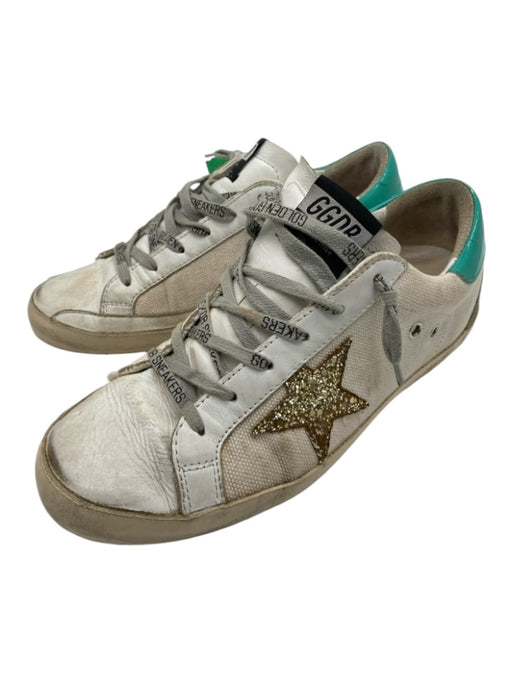 Golden Goose Shoe Size 39 Cream, gold & green Leather Laces Low Top Sneakers Cream, gold & green / 39