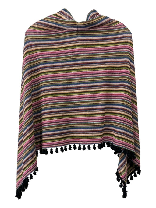 Sara Campbell Multi Polyester & Cotton Knit Stripes Tassle Detail Poncho Multi