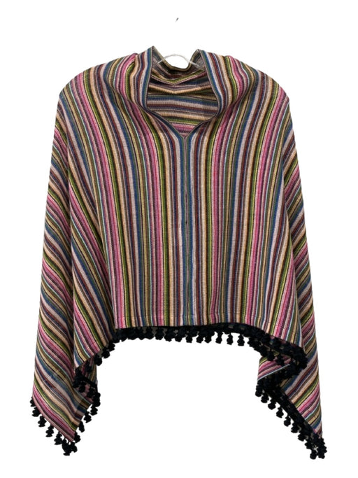 Sara Campbell Multi Polyester & Cotton Knit Stripes Tassle Detail Poncho Multi