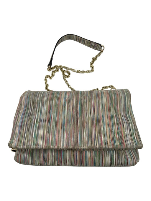 Sondra Roberts Taupe & Multi Leather Chain Strap Zip Close Fold Over Bag Taupe & Multi / Small