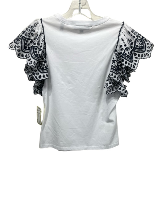 Veronica Beard Size XS White & Navy Cotton Ruffle Cap Sleeve Eyelet Top White & Navy / XS