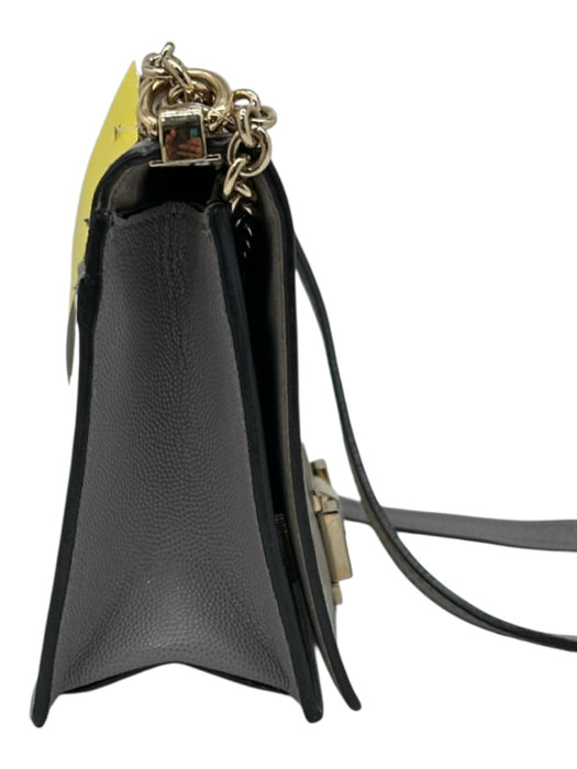 Furla Gray & Gold Pebble Leather Gold hardware Chain Strap Flap Top Bag Gray & Gold / S