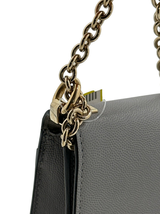 Furla Gray & Gold Pebble Leather Gold hardware Chain Strap Flap Top Bag Gray & Gold / S
