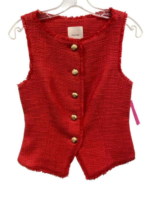 Cinq a Sept Size XS Red Cotton Sleeveless Button Up Knit Fringe Vest Red / XS