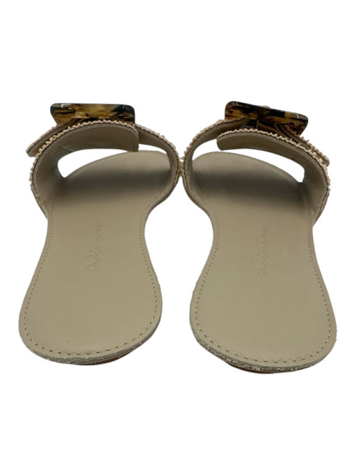 Definery Shoe Size 35 Beige & Gray Leather & Raffia Buckle Open Toe Sandals Beige & Gray / 35