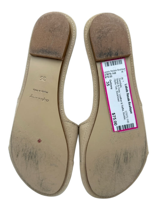 Definery Shoe Size 35 Beige & Gray Leather & Raffia Buckle Open Toe Sandals Beige & Gray / 35