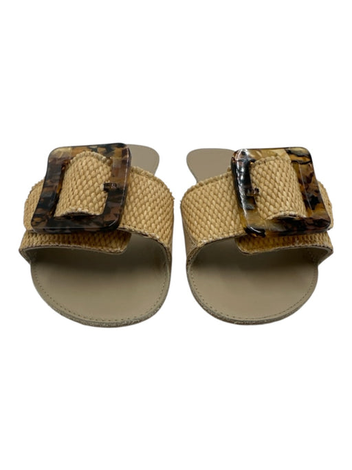 Definery Shoe Size 35 Beige & Gray Leather & Raffia Buckle Open Toe Sandals Beige & Gray / 35