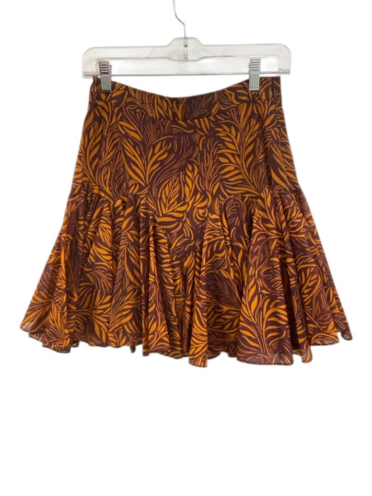 Ted Baker Size 1 Burgundy & Orange Lyocell blend Side Zip Leaf Print Flare Skirt Burgundy & Orange / 1
