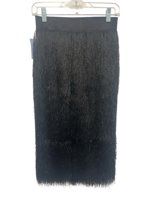Jenni Kayne Size XS Black Polyester Elastic Waist Fringe Midi Skirt Black / XS