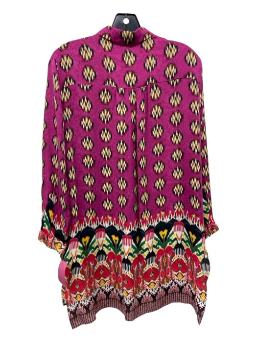 Etro Size 44 Fuchsia, Black & Multi Silk Button Up Abstract Geometric Tunic Top Fuchsia, Black & Multi / 44