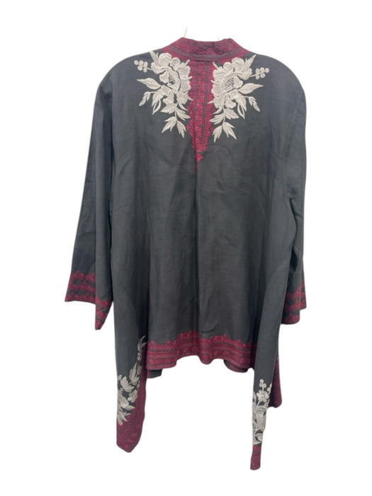 Johnny Was Size XL Gray, Pink, White Linen Long Sleeve Embroidered Cardigan Gray, Pink, White / XL
