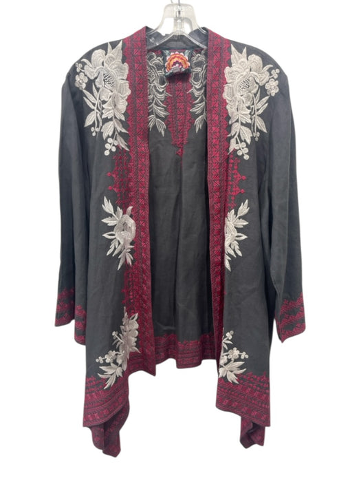 Johnny Was Size XL Gray, Pink, White Linen Long Sleeve Embroidered Cardigan Gray, Pink, White / XL
