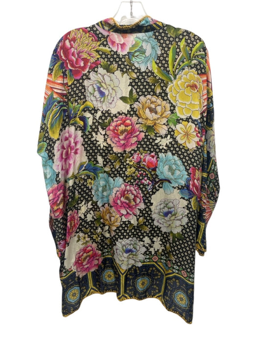 Johnny Was Size M Blue, Yellow, Pink Silk Mixed Floral Long Sleeve Top Blue, Yellow, Pink / M