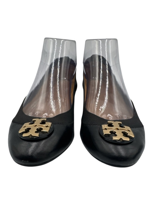 Tory Burch Shoe Size 6.5 Black Leather Upper Gold Tone Hardware Scrunch Flats Black / 6.5