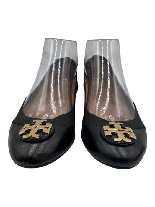 Tory Burch Shoe Size 6.5 Black Leather Upper Gold Tone Hardware Scrunch Flats Black / 6.5