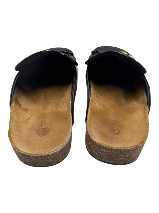 Tory Burch Shoe Size 6 Black Leather Gold Charm Bow Detail Cork Sole Mules Black / 6