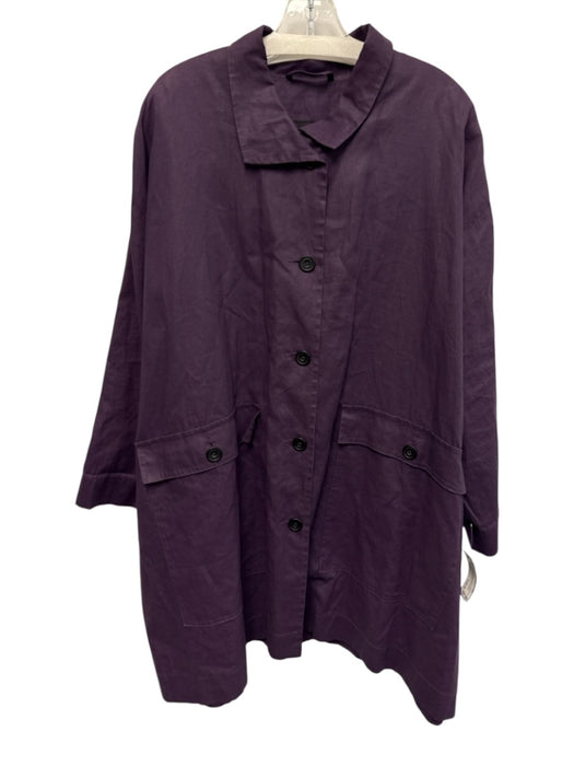 Eskandar Size 0 Purple Linen Blend Coated Button Front Collared Pocketed Coat Purple / 0