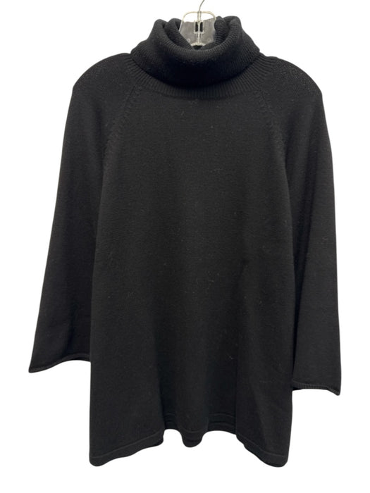 Eileen Fisher Size L Black Merino Wool Knit 3/4 Sleeve Turtleneck Sweater Black / L