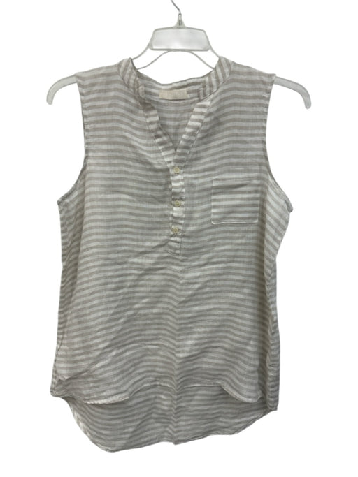 CP Shades Size S Beige & White Linen Sleeveless Striped Quarter Button Tank Top Beige & White / S