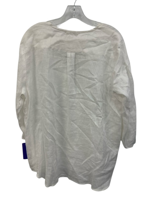 CP Shades Size L White Linen 3/4 Sleeve Deep V neck Oversize Shirt Top White / L
