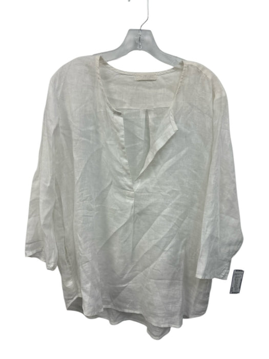 CP Shades Size L White Linen 3/4 Sleeve Deep V neck Oversize Shirt Top White / L