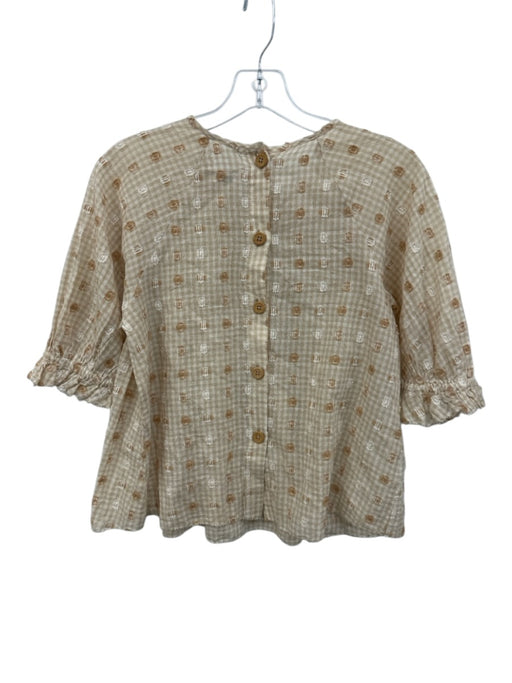 Saylor Size XS Beige & White Cotton Gingham Smocked Detail Button Back Top Beige & White / XS
