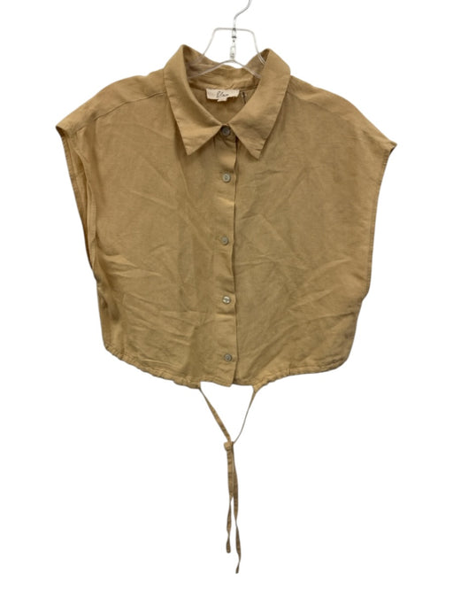 Elan Size M Beige Rayon Blend Cap Sleeve Button Front Drawstring Waist Mini Top Beige / M