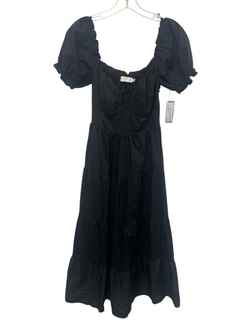 ASTR The Label Size XS Black Cotton Off Shoulder Short Puff Sleeve Tiered Dress Black / XS