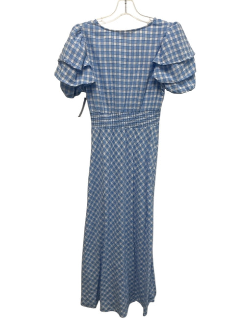 Betsey Johnson Size S Blue & White Polyester Blend Gingham V Neck Dress Blue & White / S