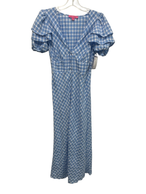 Betsey Johnson Size S Blue & White Polyester Blend Gingham V Neck Dress Blue & White / S